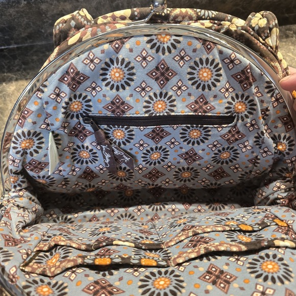 Vera Bradley Large Snap Tote Purse Brown Orange Design Good Condition Caynon - Picture 4 of 9